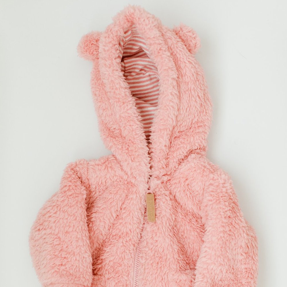Pink Fuzzy Bear Ear Hooded Zip Up Jacket